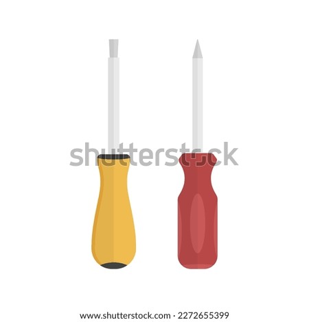 Screwdriver icon set. Flat and crosshead, red and yellow. Vector illustration.