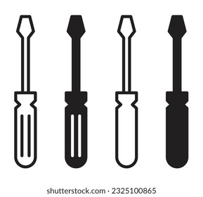 Screwdriver icon set. Flat screw driver outline vector pictograms.