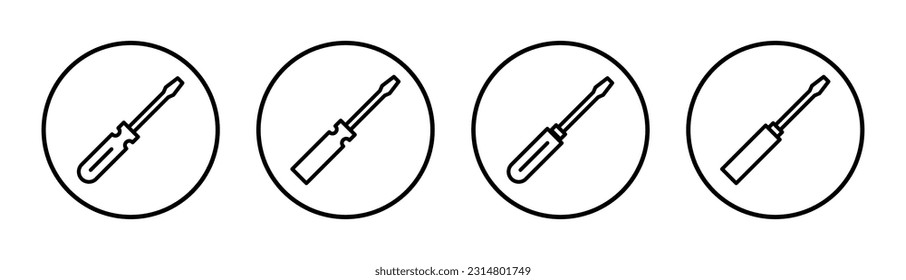 Ilustración del conjunto de iconos del destornillador. símbolo y signo de herramientas