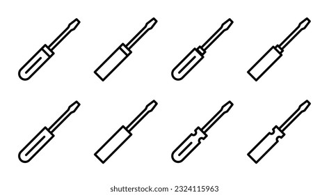 Ilustración del conjunto de iconos del destornillador. símbolo y signo de herramientas