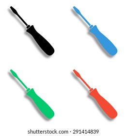 screwdriver icon with shadow - colored vector set