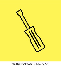 screwdriver icon simple, line vector isolated on yellow background. trendy and modern design