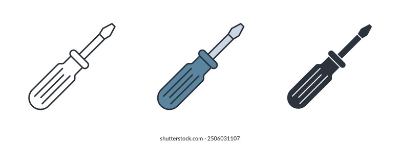 Ilustración vectorial del símbolo del icono del destornillador aislado en el fondo blanco