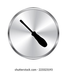 Screwdriver  icon - vector brushed metal button