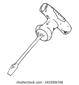 Screwdriver icon. Vector illustration of a screwdriver with an organic handle. Hand drawn repair tool screwdriver with reversible handle.