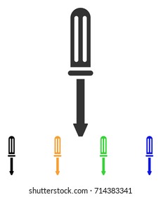 Screwdriver icon. Vector illustration style is a flat iconic screwdriver symbol with black, grey, green, blue, yellow color versions. Designed for web and software interfaces.