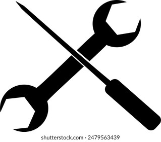 Screwdriver icon vector and Mechanical wrench icon symbol. arrangement. flat vector.