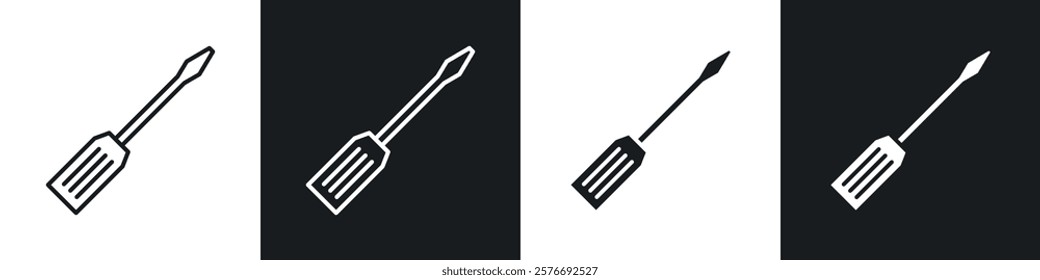 Screwdriver icons collection in black and white solid and line style