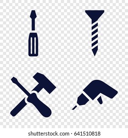 Screwdriver icons set. set of 4 screwdriver filled icons such as screw, screwdriver