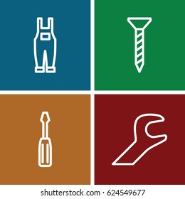 Screwdriver icons set. set of 4 screwdriver outline icons such as screw, screwdriver, gardener jumpsuit