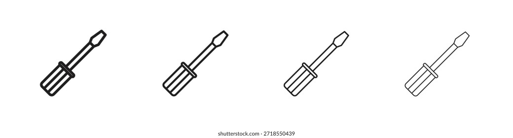 Schraubendrehersymbole, Satz linearer Symbole. Schwarze lineare Palmensymbole