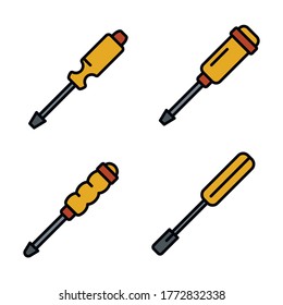 Screwdriver icons set. Outline set of screwdriver vector icons thin line color flat on white