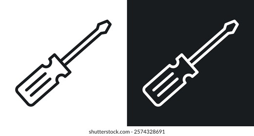 Screwdriver icons in thin black and white stroke liner style