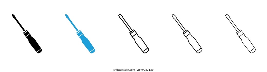 Screwdriver icons vector illustrations in black and blue colors for web and ui designs