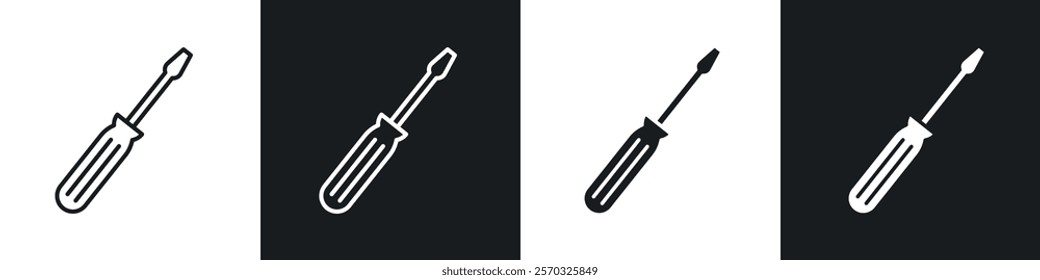 Screwdriver icons vectors set in black. line and flat versions