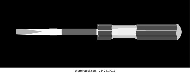 A screwdriver isolated on black background, It is a type of hand tool used for the insertion and removal of screws available in a multitude of variations to correspond to the correct screw drive