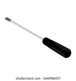 Screwdriver isolated on white background isometric view. Minus, slotted screwdriver icon. Mechanic tools