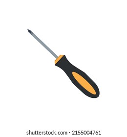 Destornillador aislado sobre fondo blanco. Herramienta de reparación de tornillos. Material vectorial