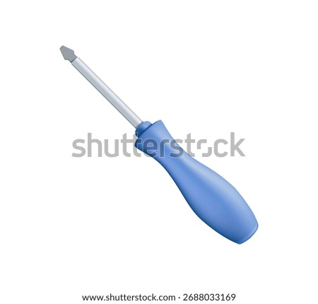 Screwdriver isolated on white, top view. 3D render vector illustration of screw driver. symbolizing tools, repair, and mechanical service. Perfect for hardware branding, construction company materials