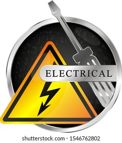 Screwdriver and lightning danger symbol electricity