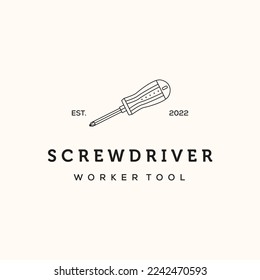 screwdriver line art logo vector minimalist illustration design, screwdriver tool of repairing symbol design