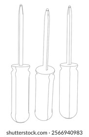 Screwdriver Line Art Vector Illustration on White Background. High-Quality Design for Home Improvement, DIY, and Professional Use