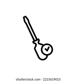 screwdriver line icon illustration with check mark. Suitable for complete repair icon . icon illustration related repair, maintenance. Simple vector design editable