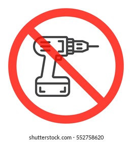 Screwdriver line icon in prohibition red circle, Do not drill ban sign, forbidden symbol. Vector illustration isolated on white