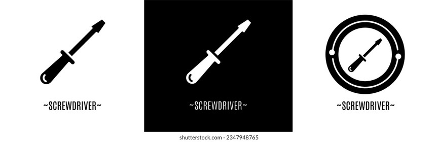 Schraubenzieher-Logo-Set. Sammlung von schwarz-weißen Logos. Stock-Vektorgrafik.