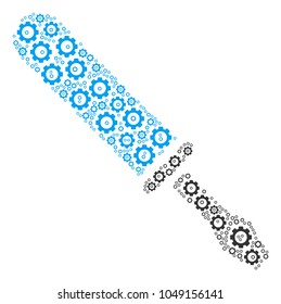 Screwdriver mosaic of gear components. Vector gearwheel objects are united into screwdriver figure.