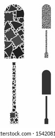 Screwdriver mosaic of trembly pieces in various sizes and color tints, based on screwdriver icon. Vector inequal pieces are organized into collage. Screwdriver icons collage with dotted pattern.