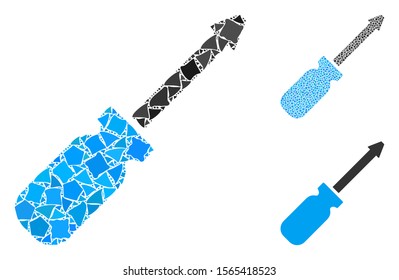 Screwdriver mosaic of tuberous parts in various sizes and color tones, based on screwdriver icon. Vector tuberous elements are combined into mosaic. Screwdriver icons collage with dotted pattern.