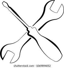 Screwdriver And Open End Wrench Vector Art Illustration