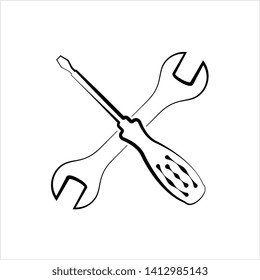 Screwdriver And Open End Wrench Vector Art Illustration