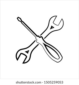 Screwdriver And Open End Wrench Vector Art Illustration