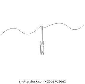 Screwdriver outline drawing illustration. Continuous line draw construction tool vector.