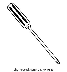 screwdriver outline vector illustration,isolated on white background,utensil top view