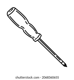 Screwdriver Part of Contractor Material and Equipment Device Hand Drawn Icon Set Vector.