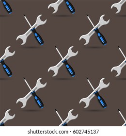 Screwdriver. Pattern. Texture with a screwdriver and a wrench.