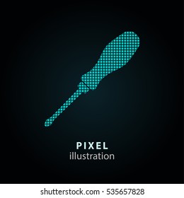 Screwdriver - pixel icon. Vector Illustration. Design logo element. Isolated on black background. It is easy to change to any color.