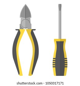 Screwdriver and pliers icon. Flat illustration of screwdriver and pliers vector icon for web