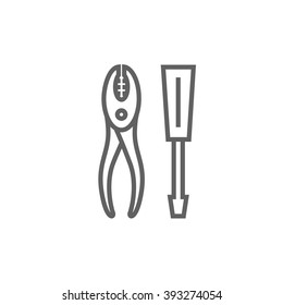 Screwdriver with pliers line icon.