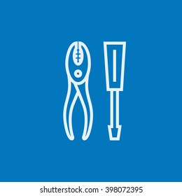 Screwdriver with pliers line icon.