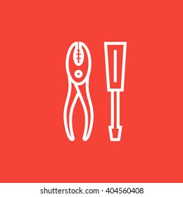 Screwdriver with pliers line icon.
