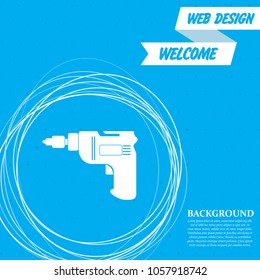 Screwdriver, power drill icon on a blue background with abstract circles around and place for your text. Vector illustration