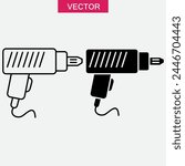 Screwdriver, power drill line icon, Screwdriver, power drill flat black illustration on white backgorund..eps