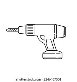 Ilustración vectorial del icono de la línea de perforación del destornillador en fondo blanco