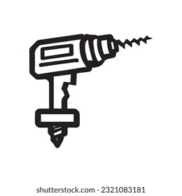Schraubendreher, Bohrlochsymbol, Umriss-Vektorzeichen, lineares Piktogramm einzeln auf Weiß. Symbol, Logo-Illustration