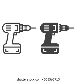 Screwdriver, power drill line icon, outline and filled vector sign, linear and full pictogram isolated on white. Symbol, logo illustration