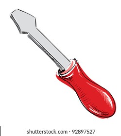 Screwdriver with red handle icon sketch illustration